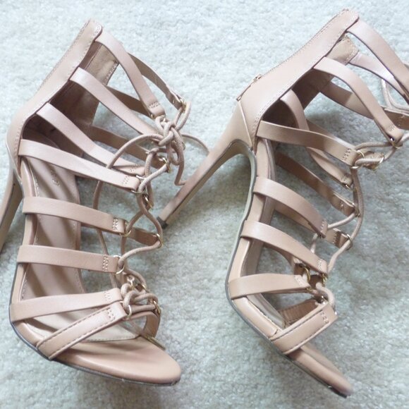FOREVER 21 nude lace up strappy cage heels - Picture 5 of 8